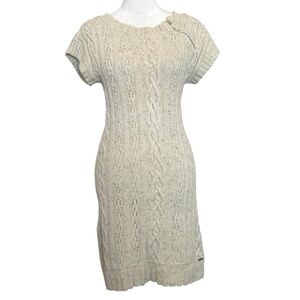 Tommy Hilfiger Sweater Dress Size S Cream Chunky Knit Zipper Detail Wool Blend